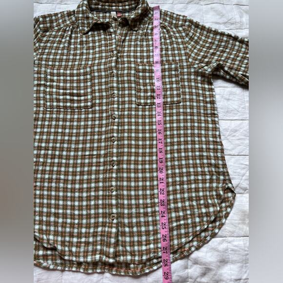 Pilcro Pink Green Plaid Textured Button Down Long Sleeve Shirt Cottagecore - Med - Picture 5 of 9